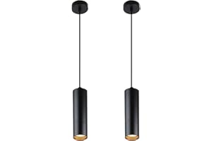 Alpinaluz Lámpara Colgante Tubular de Aluminio para Techo, Diseño Moderno y Minimalista de 20 cm con Casquillo GU10 y Cable Textil de 120 cm (Pack de 2 Negro)