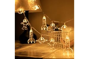 EONANT Guirlande lumineuse LED pour chambre d'enfant 20 LED 3 m Astronaute Vaisseau spatial Fusée Décoration de chambre à coucher, alimenté par piles Noël Yard Festive Party Lights (Blanc Chaud)