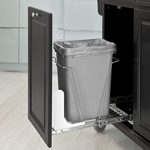SoBuy® FKW33-SCH Neu Luxus-Küchenwagen mit Edelstahlplatte,Servierwagen, Rollwagen, mit Ablage für Mülleimer, Abfalleimer, schwarz,FKW33-SCH - 3