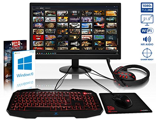 VIBOX Killstreak LA4-212 Komplett-PC Paket Gaming PC – 4,1GHz AMD A6 Dual-Core APU, Desktop Gamer Computer mit Spielgutschein, 22″ HD Monitor, Gamer Tastatur & Mouse, Windows 10, Rot Innenbeleuchtung, lebenslange Garantie* (3,9GHz (4,1GHz Turbo) superschneller AMD A6-6400K Dual-Core-APU / CPU-Prozessor, 8GB DDR3 1600MHz RAM, 1TB (1000GB) SATA III HDD 7200rpm Festplatte, 400W 85+ Netzteil, CIT F3 Rot Gaming Geh§use, Asrock FM2+ A68M Mainboard, 150Mbs WLAN-Adapter) - 2