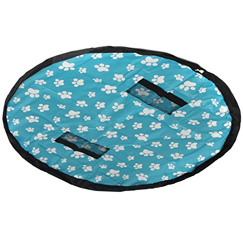 TUKA Sac de Rangement Jouet, 151 cm étanche Tapis de Jeu, épais Tapis de Jouet pour Les bébé Enfants, Organisateur Rapide pour Lego Building Block Jouets, Bleu avec Empreinte, TKD4006 bluefootprint