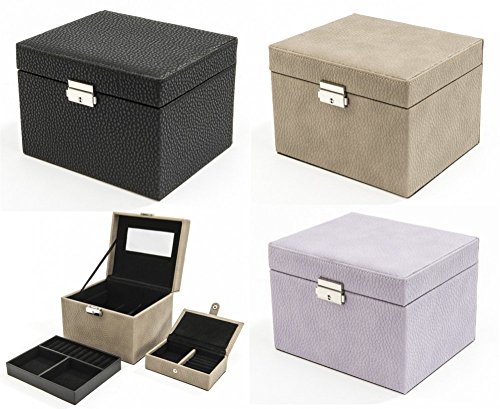 Preisvergleich Produktbild Edler stilvoller AMBASSADOR Schmuckkoffer Schmuckkasten mit kl Schmuckschatulle , Farbe:beige