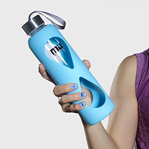 MIU COLOR® 550ml Glasflasche trinkflasche mit Silikonhülle BPA-frei (Hellblau) - 2