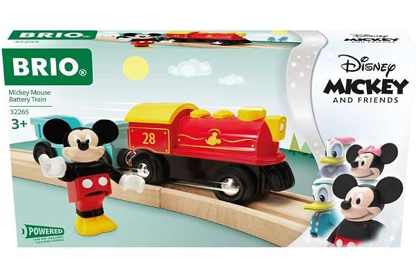BRIO - 32265 - Train à pile Mickey Mouse / Disney - Mickey and Friends - Train électrique - Figurine incluse - Pour circuit de train en bois - Jouet pour garçons et filles dès 3 ans