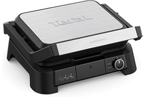 ‎TEFAL TEFAL GC510DE0 SuperGrill kontaktowy 3w1 3 wysokości, funkcja BBQ i rumienienia, powierzchnia 600 cm², regulowany termostat, 3 poziomy temperatury, powłoka nieprzywierająca, wyjmowana tacka, srebrny