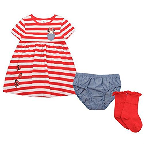 Disney Kids Three Piece Dress Set Baby Girls Top Bottoms And Socks Minnie 2 3-6 Mnth