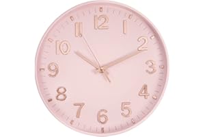 HZDHCLH Wall Clock 12 Inch Silent Non Ticking Clock for Living Room Bedroom Kitchen Office (Pink-Rose Gold)