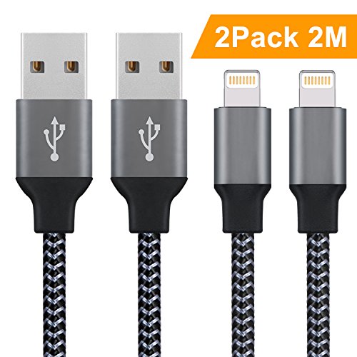 C  ble iPhone Chargeur iPhone Lightning -  Pack de 2  2m  Cable en Nylon Tress   Robuste avec Connecteur en Aluminium pour iPhone X 8 8 plus 7 7 Plus 