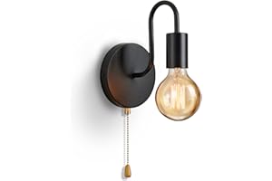 Lightess Lampa ścienna E27, czarna, lampa ścienna z przełącznikiem, vintage, industrialny, metalowy, kinkiet do salonu, sypialni, przedpokoju, maks. 40 W, bez żarówki