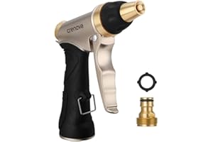 Pistola de Riego | Crenova HN-01 Pistola para Manguera de riego para el jardín - Alta Presión - Metálico 100% - Regulable del Caudal de Agua - Robusto para Lavado de Coches, Riego de Jardín / Césped
