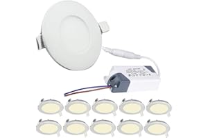 BFYLIN 10er Ultraslim Slim LED Panel Rund Einbaustrahler Einbauleuchte 6W Warmweiß Deckenstrahler Deckenleuchte Deckenlampe Einbau Lampe inkl.Trafo