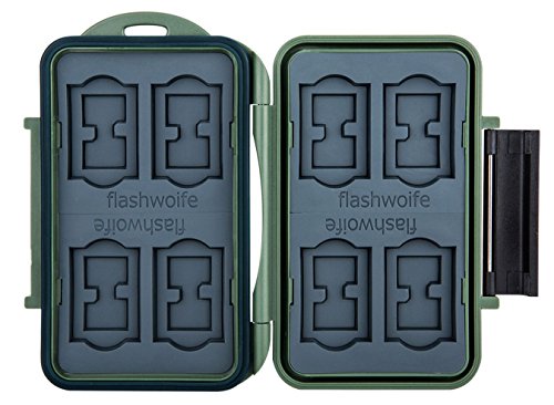 Flashwoife Turtle-SD8MSD16G - survival edition - Estuche para tarjetas de memoria espacio suficiente para hasta 8 tarjetas SD y 16 tarjetas microSD memory card storage box en verde oliva