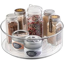 mDesign plateau tournant pour épices - carrousel cuisine en plastique résistant avec rebords élevés - accessoire de rangement pour frigidaire, placard, table de cuisine, etc. - transparent