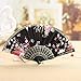 Produktbild TianranRT Am besten Chinesisch Stil Tanz Hochzeit Party Spitze Seide Falten Hand Held Blume Fan (Schwarz)