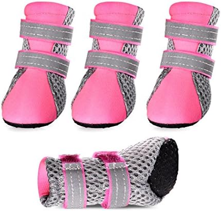 Petsee Dog Shoes Pet Boots with Non-slip Soft Sole, Mesh and Reflective Velcro for Small Dogs4 Pcs (L(2.1"x1.57"), Pink)