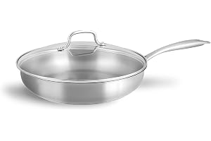 Stekpanna i rostfritt stål 28 cm med glaslock, induktion, rostfri stålpanna obelagd, ugnsfast