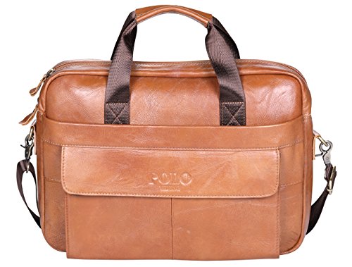 POLO VIDENG Auténtico Cuero Maletines Manual Maletines Para los Hombres Slim 15" Ordenador Portátil Caso Negocio Mensajero Hombro Pantalón (PLCP-ligero marrón)