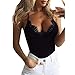 Produktbild Frauen Ärmellose Spitzenbluse VENMO Sexy tiefes V-Ausschnitt Short Mini Weste Tank Top Oberteile Bluse Pullover Bauchfrei Tops Crop Neckholder Tank Vest Schulterfrei Slim Fit Weste (Sexy schwarz, M)