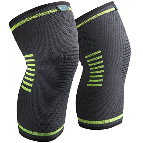 2 x Rodilleras Compresión Sable, Rodilleras Deportivas Elásticas (1 Par) para crossfit, motocross, voleibol, trabajo, bicicleta, Baloncesto (diseño antideslizante, distribución uniforme de presión, tejido flexible y transpirable) L