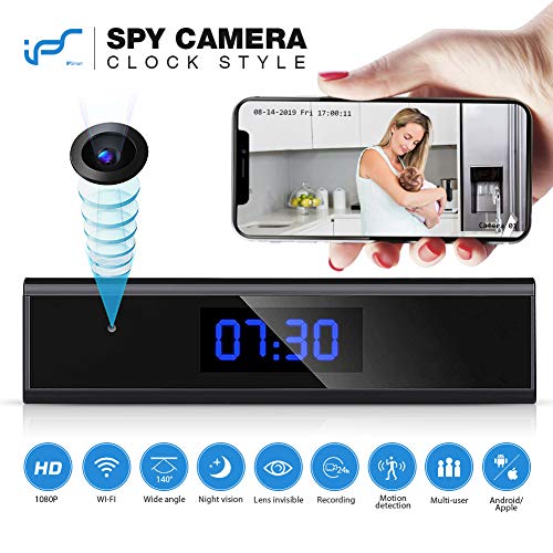 Cámara Espía Oculta, 1080P Cámara Oculta Reloj con Visión Nocturna Cámara de Vigilancia WiFi Interior Videocámara con Detección de Movimiento Mini Cámara Espía Inalámbrica con Reproducción