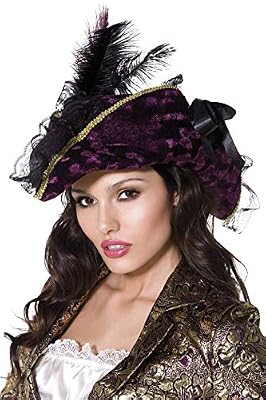 SMKMI Smiffys Chapeau sexy de pirate maraudeur, violet, avec plumes et ruban