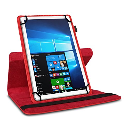 NAUC Tasche für Vodafone Smart Tab 4 / 4G Hülle Tablet Schutzhülle Farbauswahl Kunstleder Cover Case Schutztasche Stand 360° Drehbar Etui Zubehör , Farben:Rot - 3