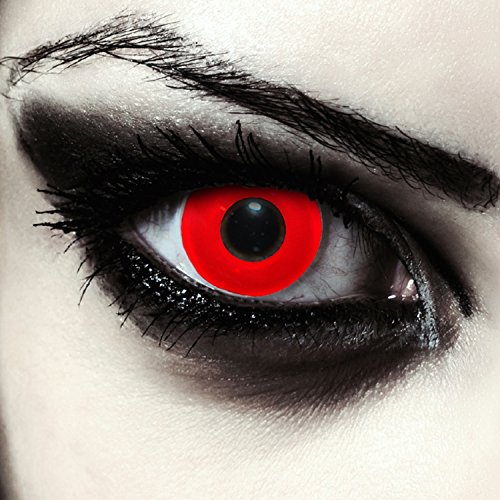 Lentillas de color rojo totalmente para Halloween zombie lentillas sin dioprtías / corregir + gratis caso de lente 
