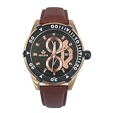 City Rose Gold Fall 6 Zeiger Chronograph Schwarz Zifferblatt braun Leder Band Armbanduhr
