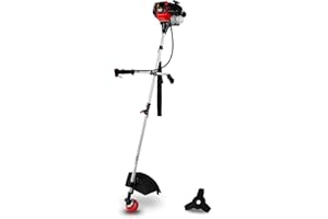 EBERTH Multitool desbrozadora de Gasolina 2en1, Incluye Correa de Transporte, 3cv, 52ccm de Capacidad, Motor de 2 Tiempos refrigerado por Aire, Cabezal con Punta automática, Cortasetos