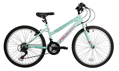 FALCON - VTT Aurora pour Enfant - Vert et Rose - Cadre en Acier de 33 cm - 18 Vitesses Avant et arrière - Frein V-Brake - Bande roulement de 4,95 cm de Large