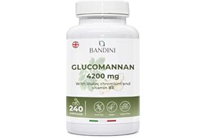 Bandini® Glucomannan from The konjac Root – 4200 mg per Daily dose – 240 Capsules – Optimized with Bacterial Cultures, Chromium, Vitamin B3 and Inulin – High-Strength Supplement – Vegan