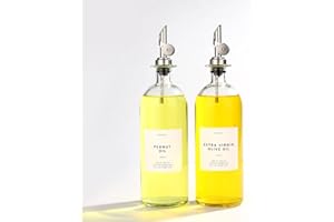 Molimoli Dispenser per olio e aceto con beccuccio in metallo, versatore ponderato, dispenser per bottiglie di vetro per cucina, oliera d'oliva, bottiglia in vetro per olio d'oliva, 500 ml, set da 2
