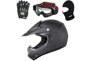 Zorax ZOR-X15 Matte Black XL (55-56cm) Kids Children Motocross Motorbike Helmet ECE 2206 & Gloves XL(8cm) & Goggles & Balaclava - Youth Junior Dirt Bike Off Road Motorcycle Crash Helmet