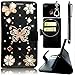 Produktbild Sony Xperia M5 Handytasche,Sony Xperia M5 Hülle,Sunroyal Elegant Luxus Noble Schwarz Weiß Blumen Schmetterling Bling Diamant Glitzer Rhinestone Muster Entwurf PU Leder Schutz Handyhülle Strass Klapp Flip Bookstyle Akku Wallet Case Folio PU-lederne Dünn Faux Kunstleder DIAMANT Bling Strass Protektiv Cover Tasche Glitter Kristall Crystal Matt Bunt Hart Haut PC Bumper mit Kartenfach Magnetverschlu und Ständer für Sony Xperia M5