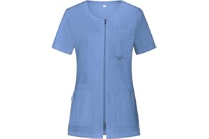 B-well Stella Kasacks Damen Pflege Kleidung Damen Schlupfjacke mit Reißverschluss Kasaks Altenpflege Damen, Kurzarm, 4 Taschen