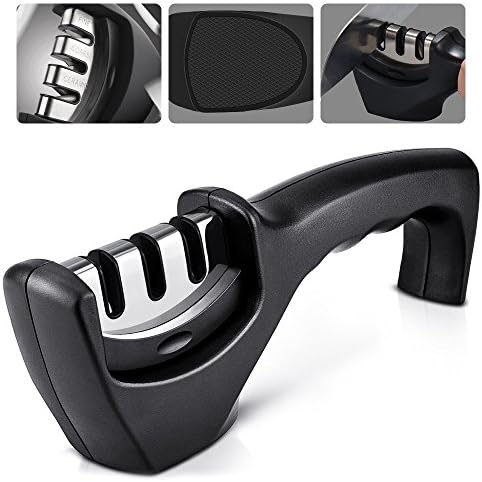 Knife Sharpener Professional Kitchen Sharpening System, 3 Stage Chef Knife Sharpening System Ceramic Tungsten Steel and Gold Grit, Kitchen Knife Sharpeners for Sharpening All Knives