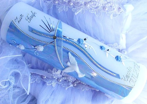 Taufkerze Kommunionkerze Junge Mädchen 250/70 mm T-18 inkl. Beschriftung