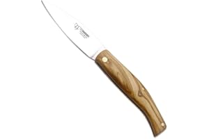 CUDEMAN ALBACETE Navaja Cudeman Solsona 445-LF hoja de acero 420 de 7 cm y empuñadura de madera de olivo de 8,5 cm con funda de cuero para Caza, Pesca, Supervivencia y bushcraft + Portabotellas Regalo
