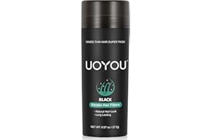 UOYOU BLACK Hair Fibres for Thinning Hair 27.5g Bottle | Undetectable & Natural Keratin Hair Fibers Concealer for Hair Loss for Men and Women | Hair Building Fibres Powder [BLACK]