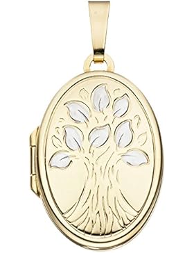 Medaillon oval Baum 585 Gold Gelbgold bicolor zum Öffnen für 2 Fotos
