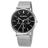 Unisex Damen Herren Analoge Quarz-Uhr Der Männer Ultradünne Skala Datums-Edelstahlgurt Wasserdicht Herrenuhr Minimalist Wasserdichte Uhr Klassisches Geschenk,J