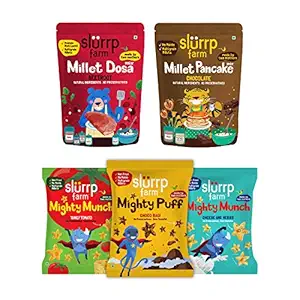 Slurrp Farm Ragi Tiffin, Combo Pack of 5(360g ) |150g Beetroot Dosa Mix, No Maida Chocolate Pancake