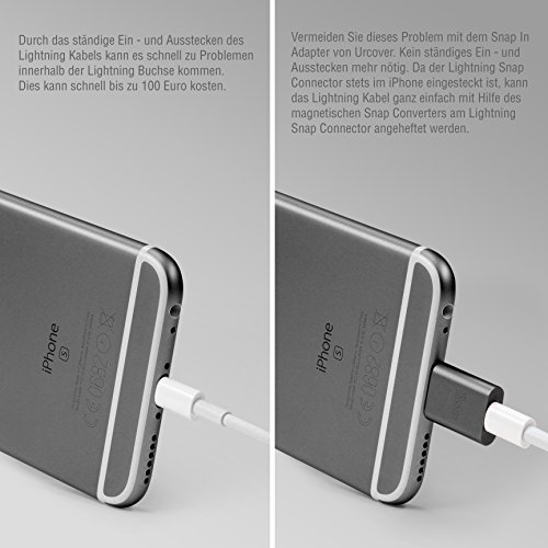 Original Urcover® Tech Snap Adapter Set Magnetisches iPhone Lightning Kabel Adapter Grau Snap [ FAST CHARGING ] für Apple Smartphones iPhone - 6