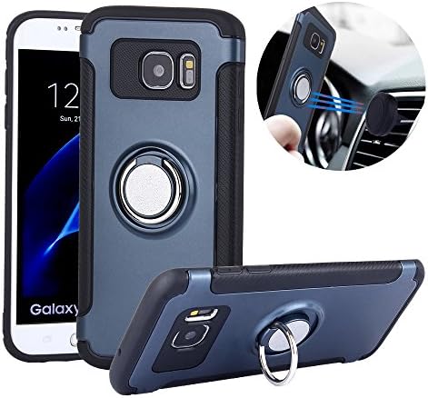 TechVibe Galaxy S7 Edge Case, Slim Drop Protection Cover, Ring Grip Holder Stand, Back Magnetic Circle With Air Vent Magnetic Car Vent Mount For Samsung Galaxy S7 Edge - Metallic Blue