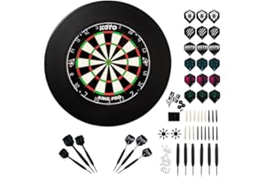 KOTO DARTS KOTO - King Pro Set de Cible de Fléchettes, Taille Officielle, Câblage Fin, Incluant Surround, 2 Jeux de Fléchettes et 90 Accessoires