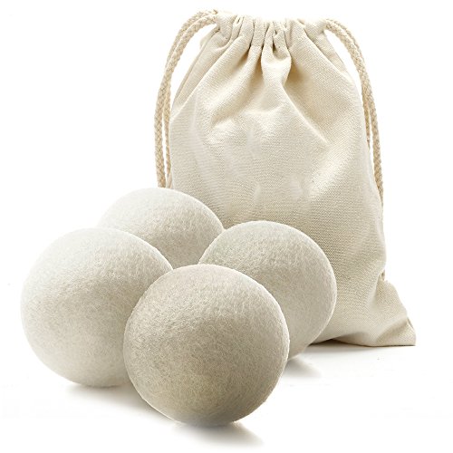 Premium Hypoallergen Wolle 100% Handgemachte Trocknerbälle - wiederverwendbare, statische Reduzierung und natürliche Weichspüler Bälle (4 Stück)