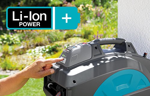 Gardena 8025-20 Schlauchbox Comfort 35 roll-up automatic Li; zur Wandmontage (Einzug über Lithium Ionen Akku per Tastendruck; Box um 180 Grad schwenkbar) Schlauchlänge 35 m - 6