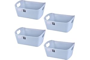 FYting Lot de 4 Panier de Boite Rangement Plastique, Panier Rangement, Panier en Plastique avec Anse pour Placards Empilables, Cuisine, Chambre,Salle de bain,Bureau,23x14x 12.5cm(Gris Beu)
