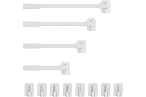YZZAOO 4PCS Bastone per Tenda Estensibile, 40-70cm Regolabile Asta per Tende Estensibili Asta per Tende Autoadesivo con 8 ganci adesivi per tende per Porta Finestra Armadio Cucina, Bianco