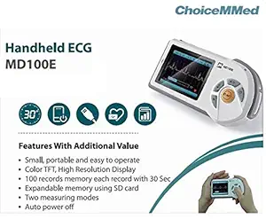 Choicemmed MD100E Portable Handheld Pocket Size ECG, Heart Rate and Heart Beat Monitor with Large Color Display, 30 Second Fast and Easy Measurement (White/Gray)